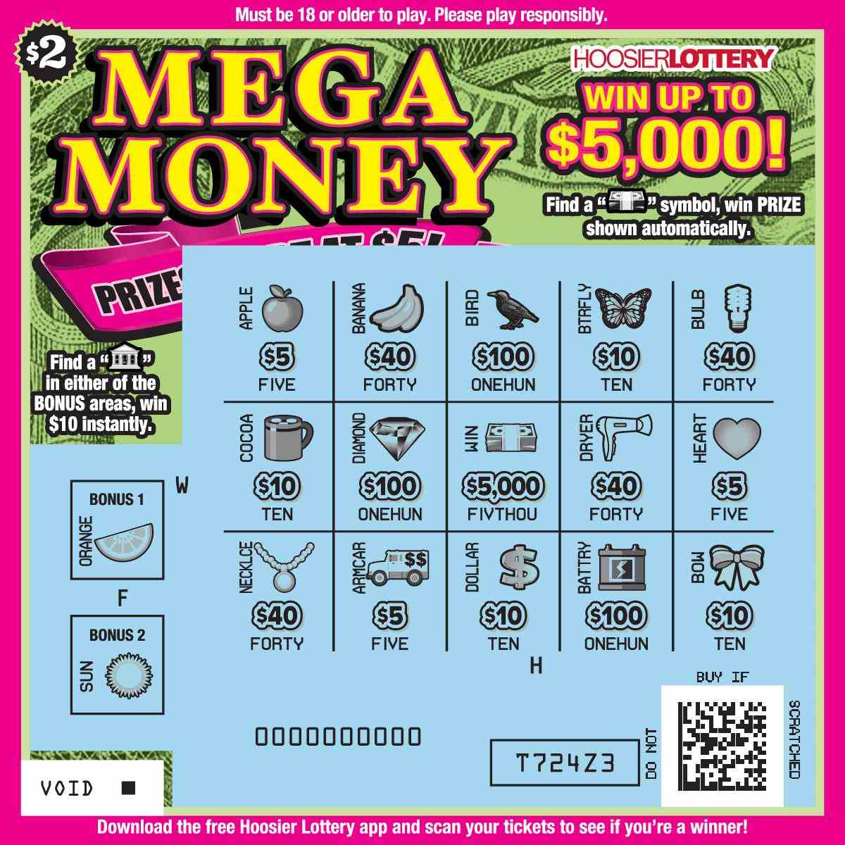 Mega Money scratchcard - game number #2626 - front-scratched