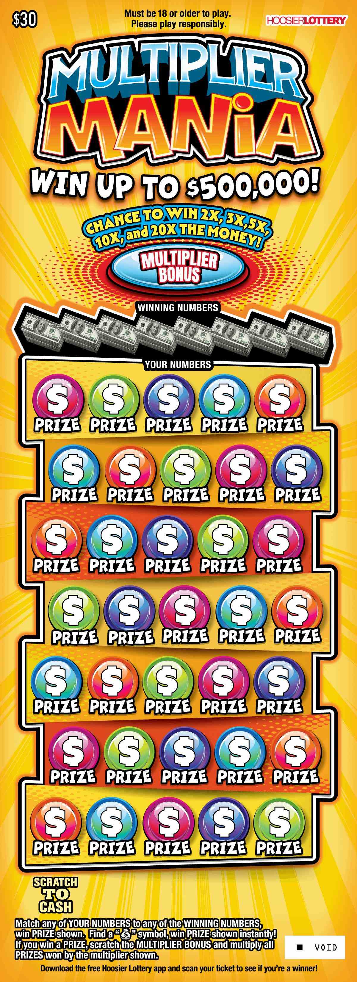 Multiplier Mania scratchcard - game number #2608 - front