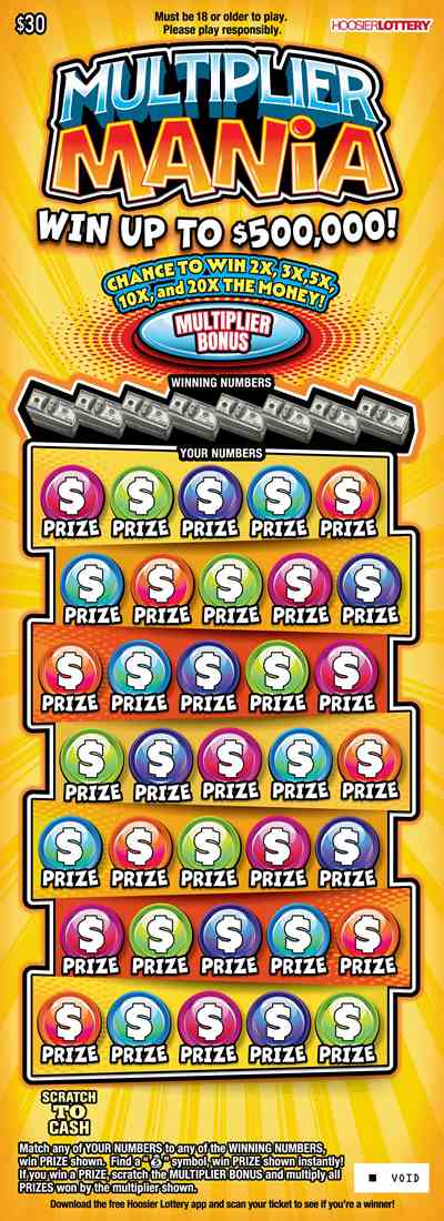 Multiplier Mania scratchcard - game number #2608 - front