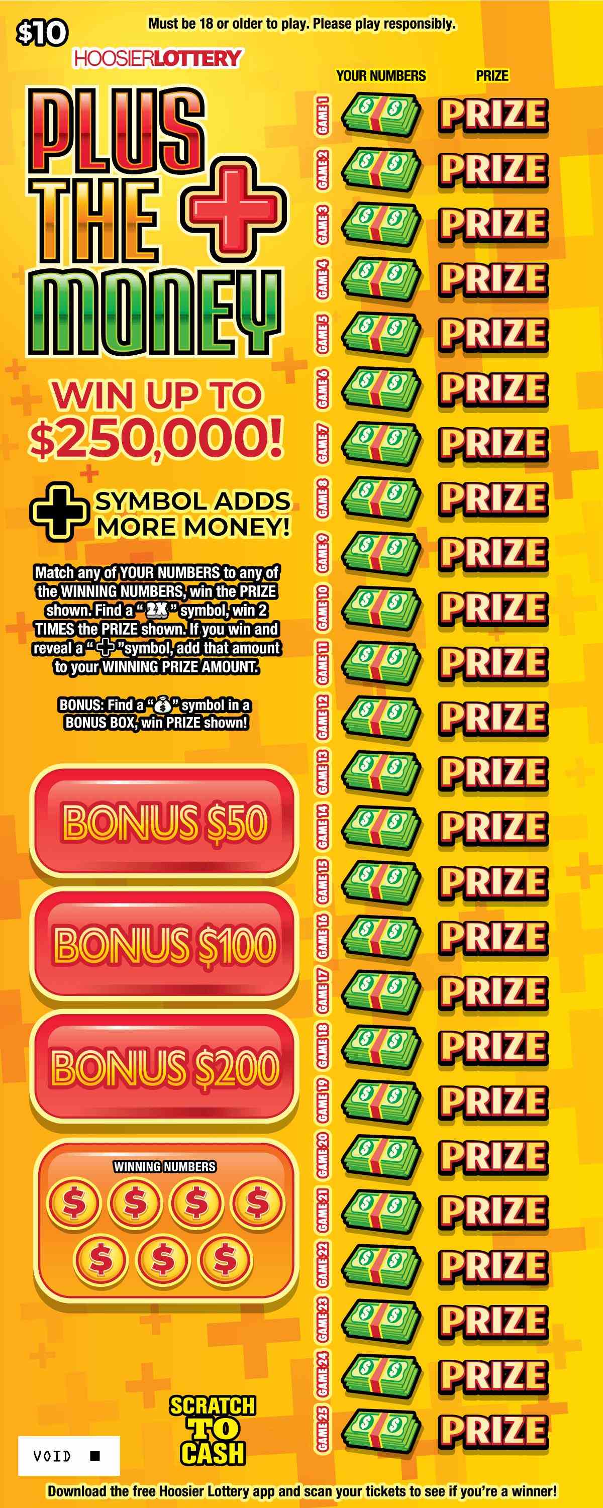 Plus The Money scratchcard - game number #2625 - front