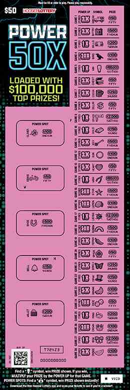 Power 50X scratchcard - game number #2627 - front-scratched