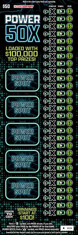 Power 50X scratchcard - game number #2627 - front
