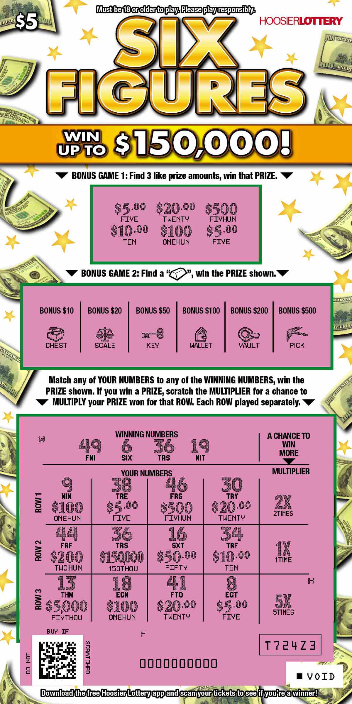 Six Figures scratchcard - game number #2528 - front-scratched