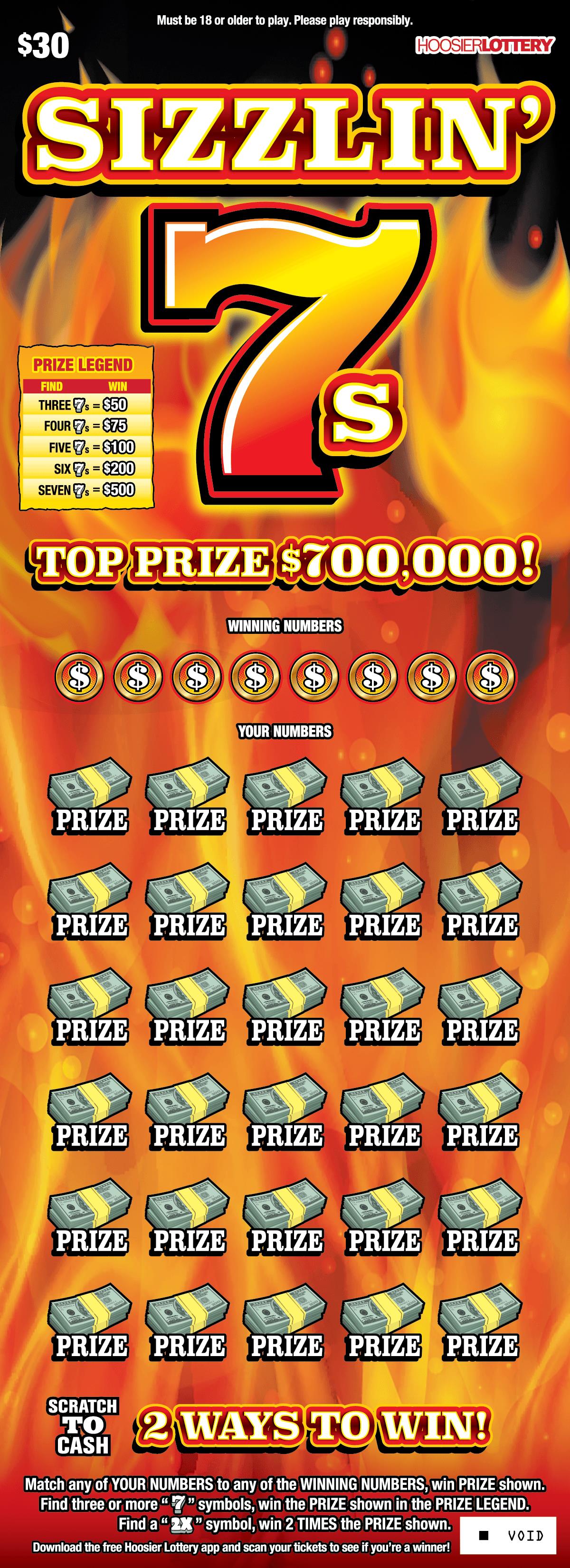 Sizzlin 7S scratchcard - game number #2610 - front