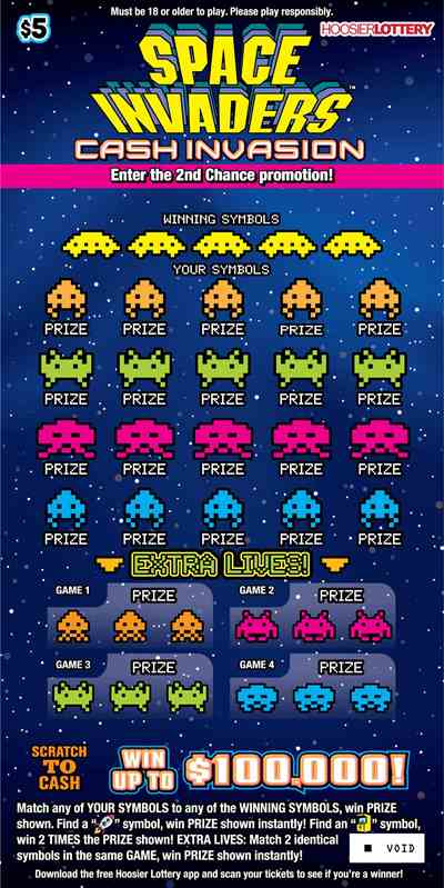 Space Invaders Cash Invas scratchcard - game number #2666 - front