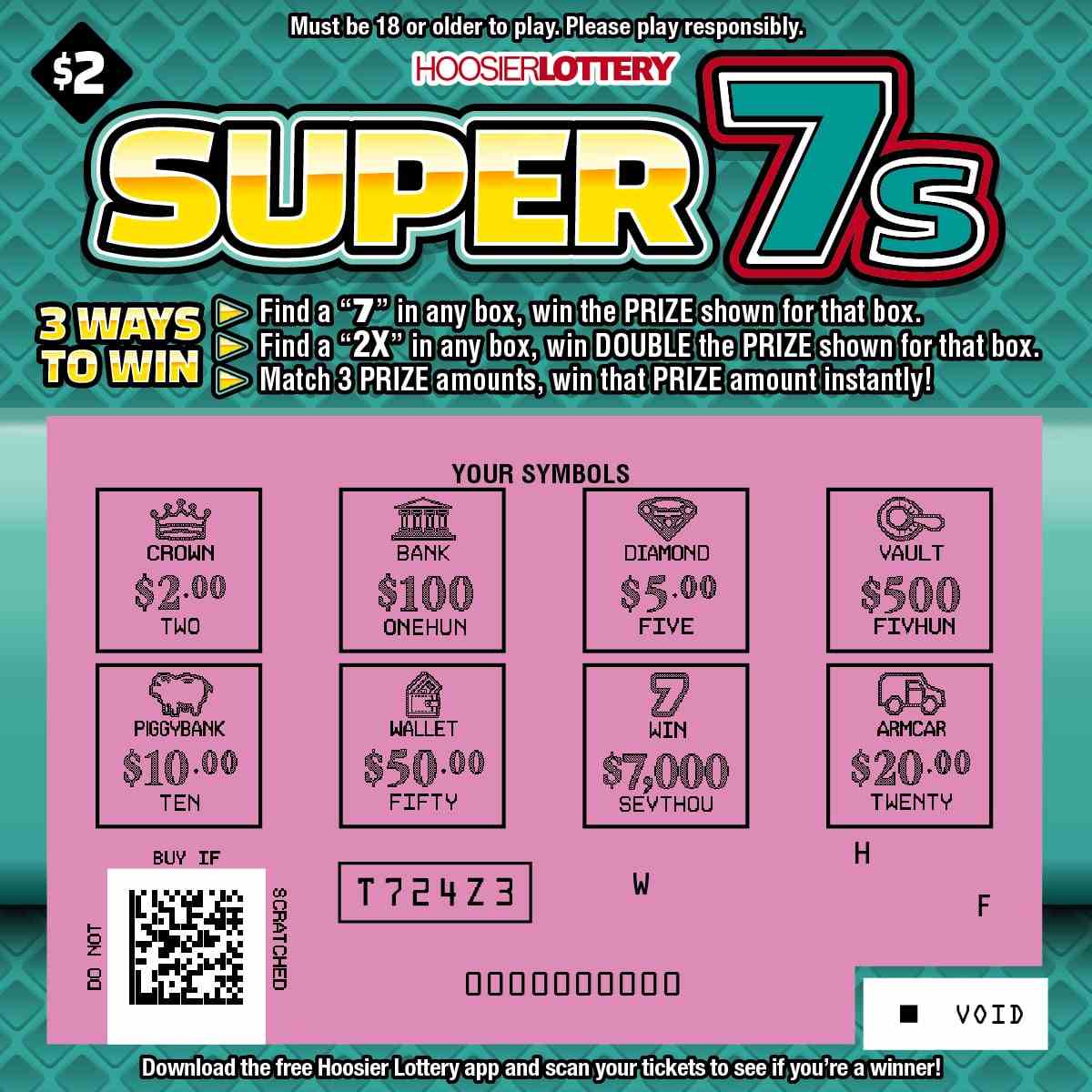 Super 7S scratchcard - game number #2553 - front-scratched