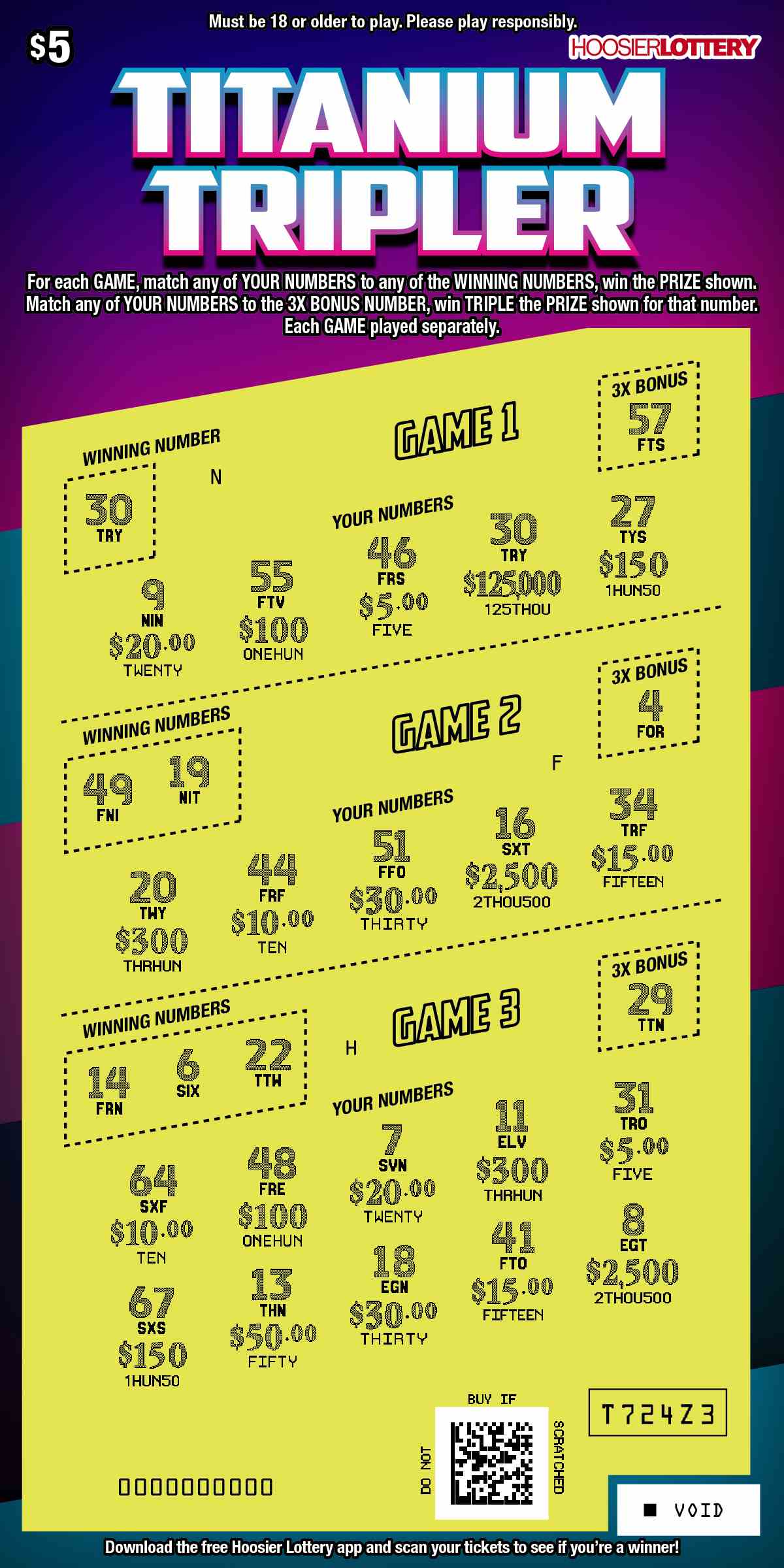 Titanium Tripler scratchcard - game number #2534 - front-scratched