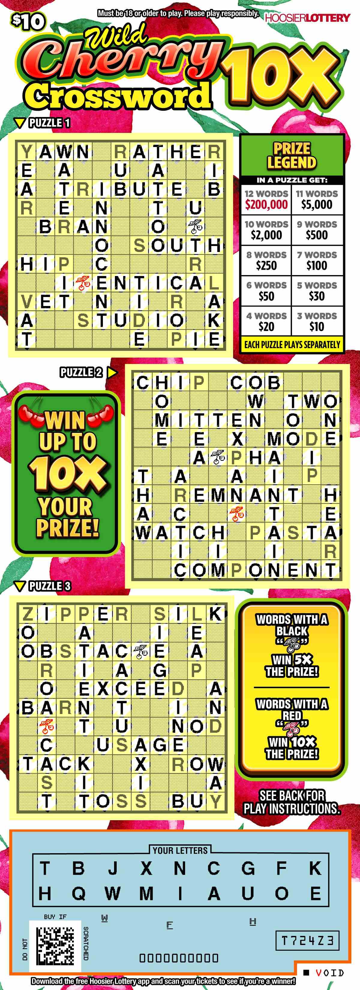 Wild Cherry Crossword 10X scratchcard - game number #2459 - front-scratched