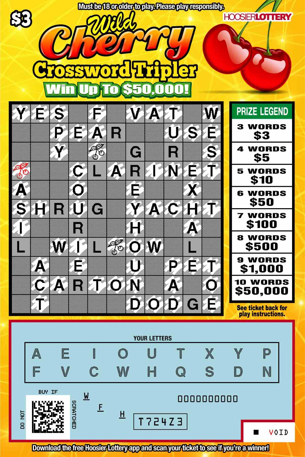 Wild Cherry Crossword Tri scratchcard - game number #2566 - front-scratched