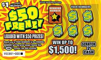 $50 Frenzy scratchcard - game number #787 - front