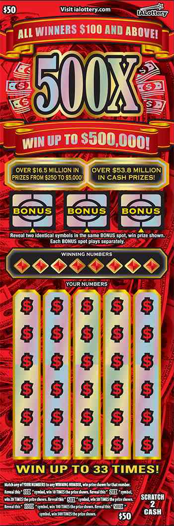 500X scratchcard - game number #771 - front