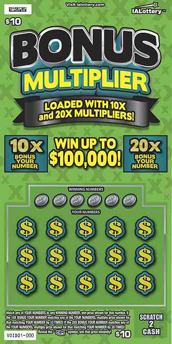 Bonus Multiplier scratchcard - game number #674 - front
