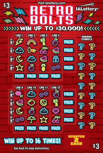 Ending Soon!Retro Bolts scratchcard - game number #750 - front