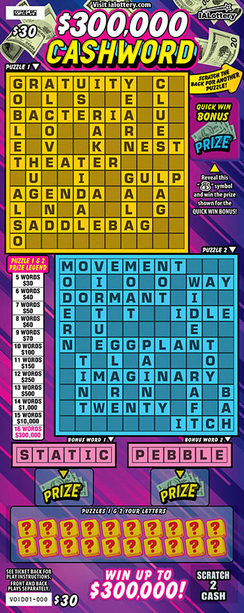 New!$300,000 Cashword scratchcard - game number #819 - front