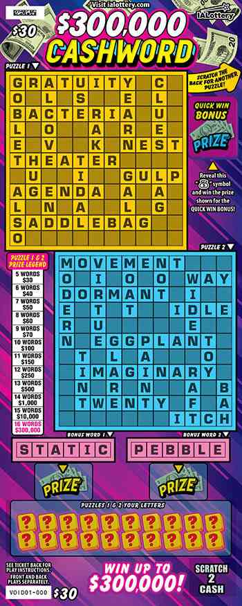 New!$300,000 Cashword scratchcard - game number #819 - front