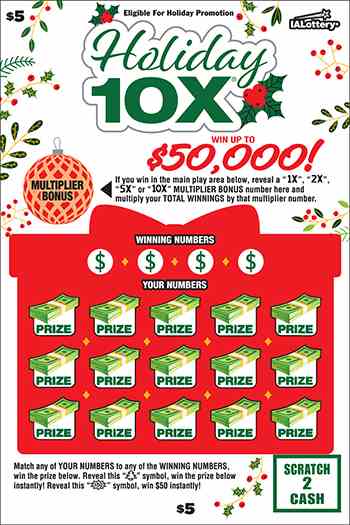New!Holiday 10X® scratchcard - game number #765 - front