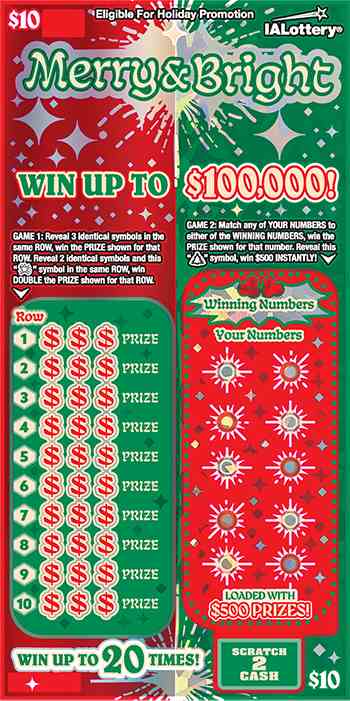New!Merry & Bright scratchcard - game number #766 - front