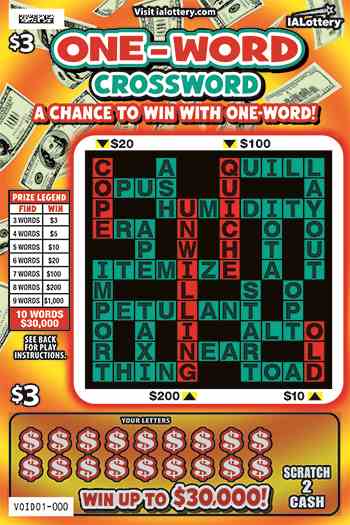 New!One-Word Crossword scratchcard - game number #813 - front