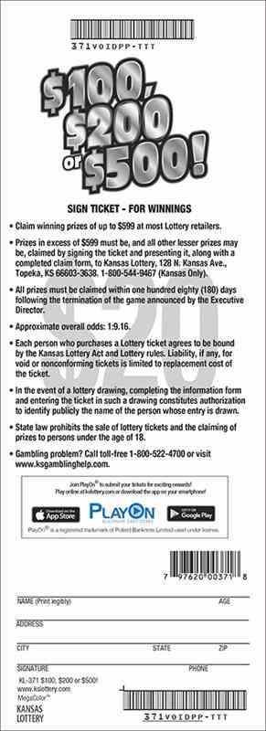 $100, $200 Or $500! scratchcard - game number #371 - back