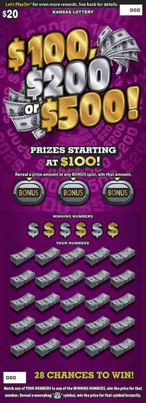 $100, $200 Or $500! scratchcard - game number #371 - front