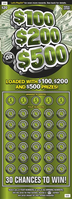 $100, $200 Or $500! scratchcard - game number #443 - front