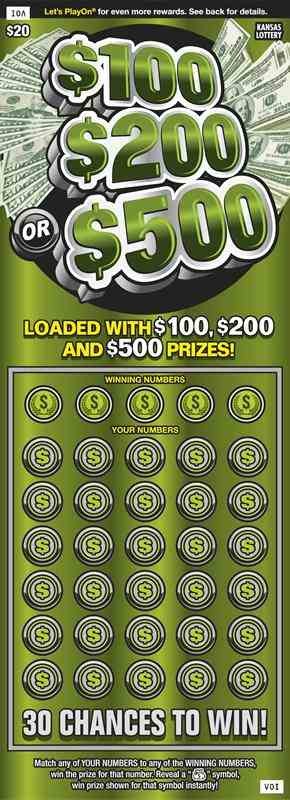 $100 $200 Or $500 scratchcard - game number #443 - front