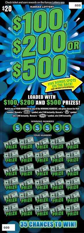 $100, $200 Or $500 scratchcard - game number #475 - front