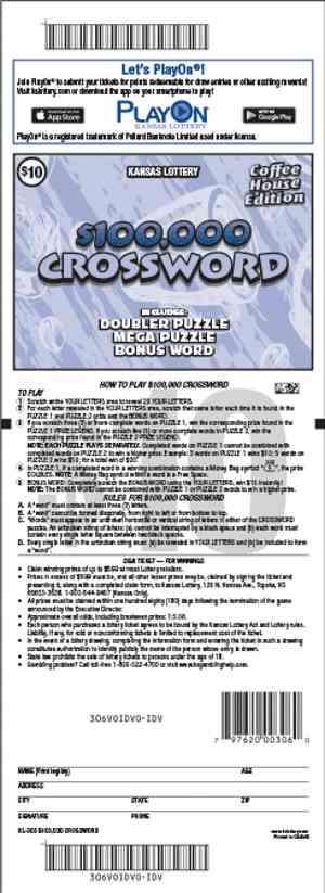 $100,000 Crossword scratchcard - game number #306 - back