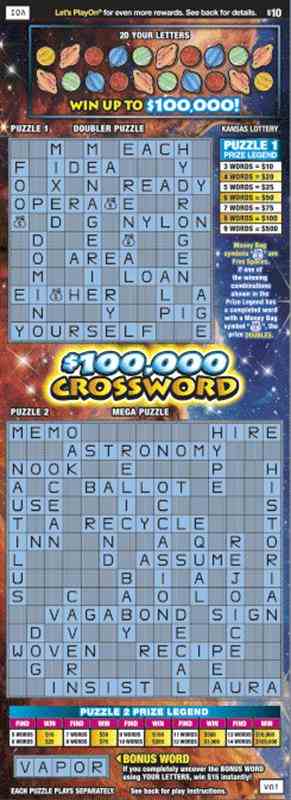 $100,000 Crossword scratchcard - game number #398 - front