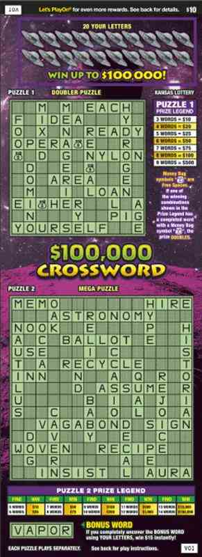 $100,000 Crossword scratchcard - game number #454 - front