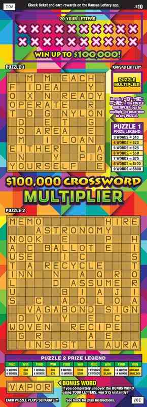 $100,000 Crossword Multiplier scratchcard - game number #482 - front