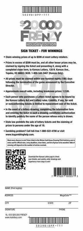 $20,000 Frenzy scratchcard - game number #503 - back