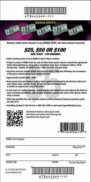 $25, $50 Or $100 scratchcard - game number #473 - back