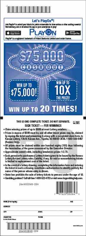 $75,000 Cashout scratchcard - game number #264 - back