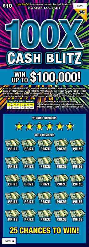 100X Cash Blitz scratchcard - game number #377 - front