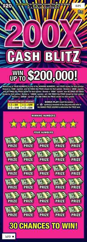 200X Cash Blitz scratchcard - game number #378 - front