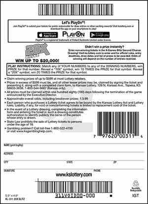 20X Blitz scratchcard - game number #311 - back