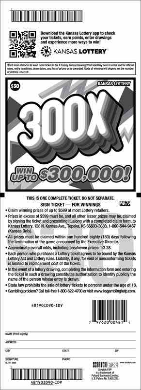 300X scratchcard - game number #481 - back