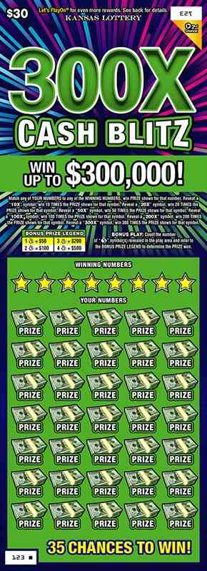 300X Cash Blitz scratchcard - game number #379 - front