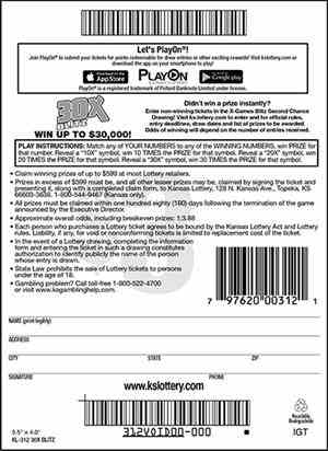 30X Blitz scratchcard - game number #312 - back