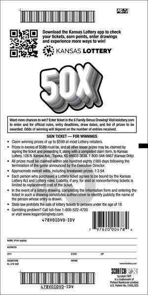 50X scratchcard - game number #478 - back