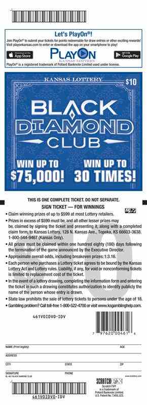 Black Diamond Club scratchcard - game number #461 - back