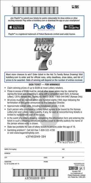 Blazing Hot 7S scratchcard - game number #437 - back