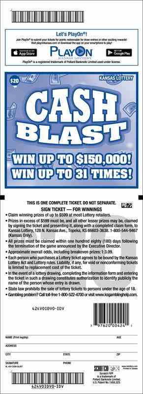 Cash Blast scratchcard - game number #424 - back