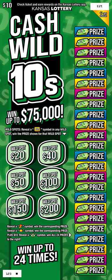 Cash Wild 10S scratchcard - game number #485 - front
