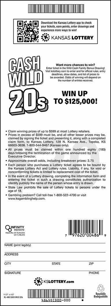 Cash Wild 20S scratchcard - game number #486 - back