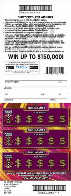 Cash Windfall scratchcard - game number #324 - back