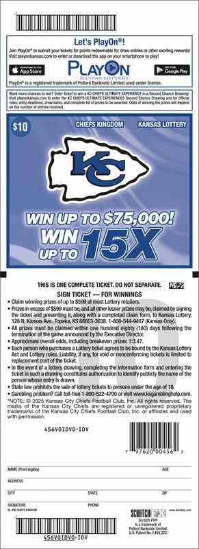 Chiefs Kingdom scratchcard - game number #456 - back