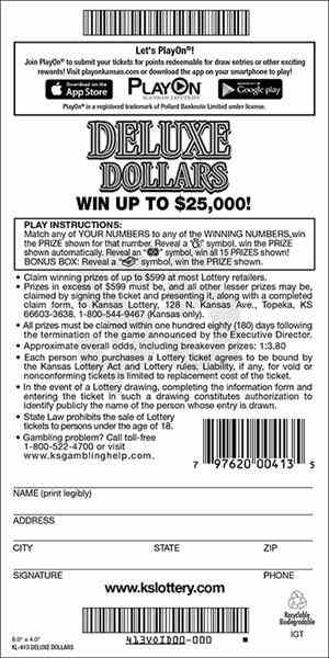 Deluxe Dollars scratchcard - game number #413 - back