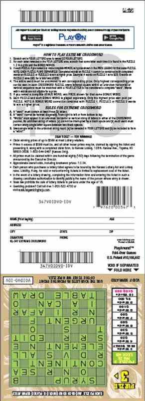 Extreme Crossword scratchcard - game number #347 - back